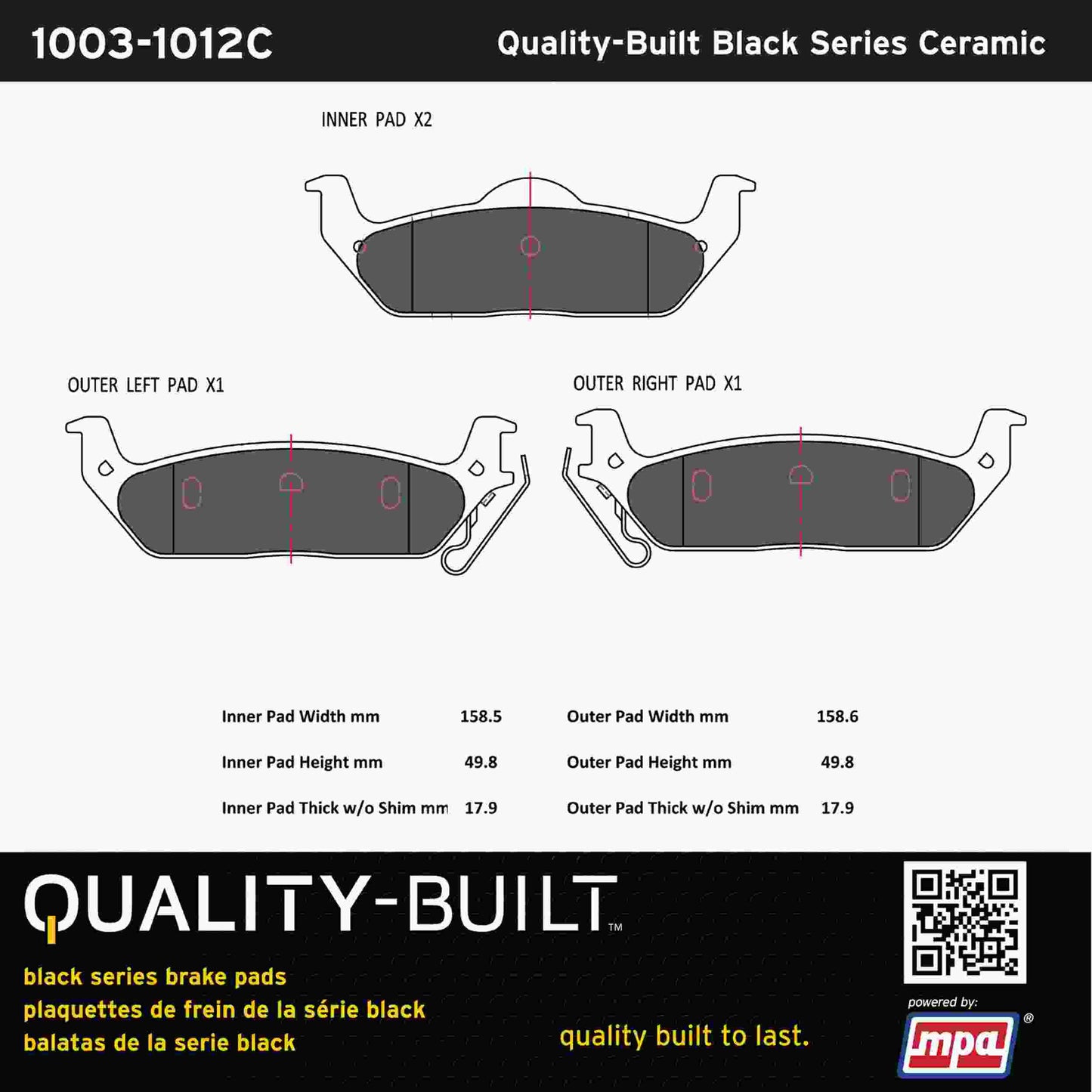 Quality-Built Black Series Ceramic Brake Pads 1003-1012C