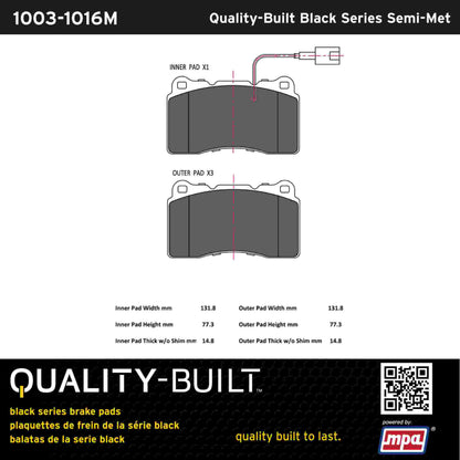 Quality-Built Black Series Semi-Metallic Brake Pads 1003-1016M