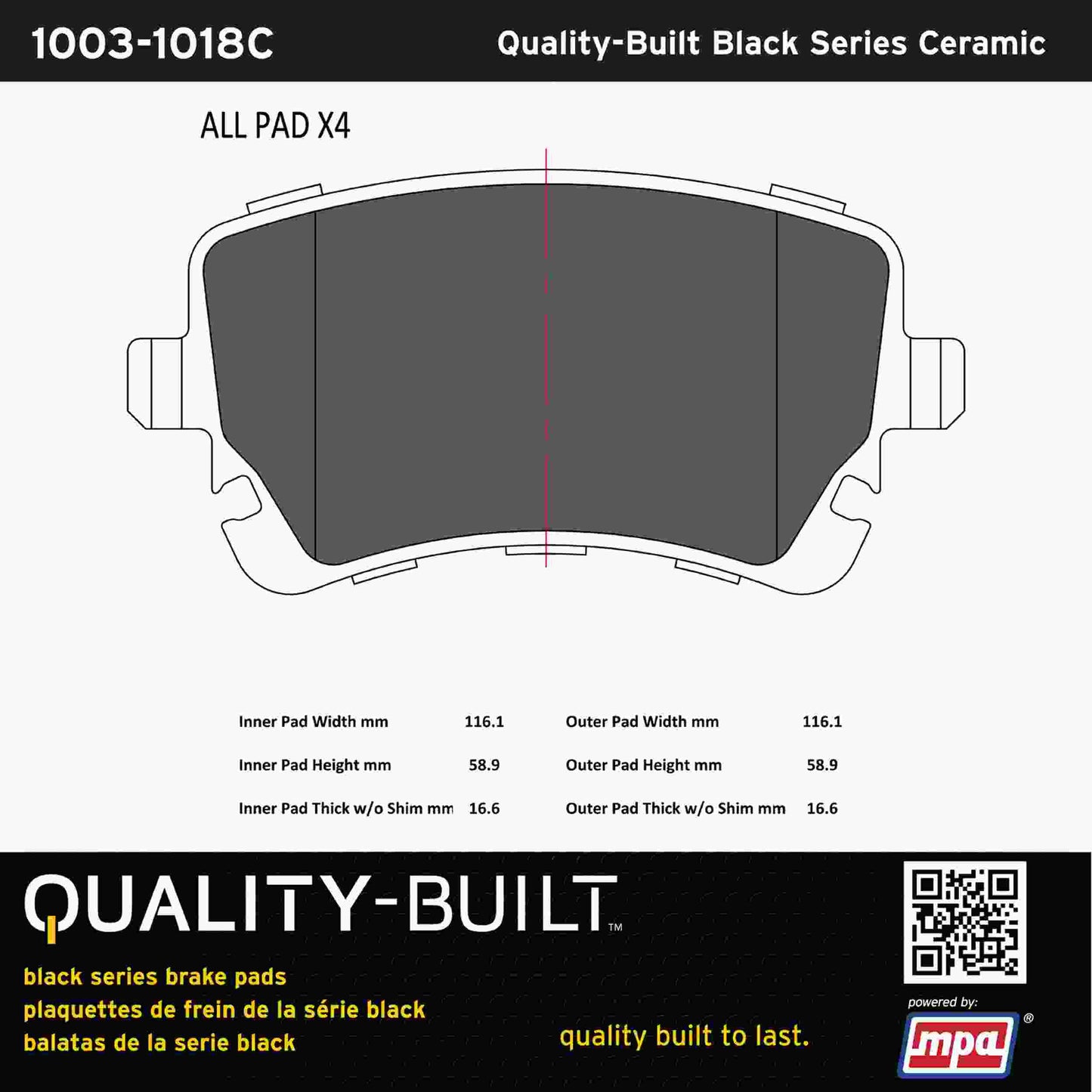 Quality-Built Black Series Ceramic Brake Pads 1003-1018C