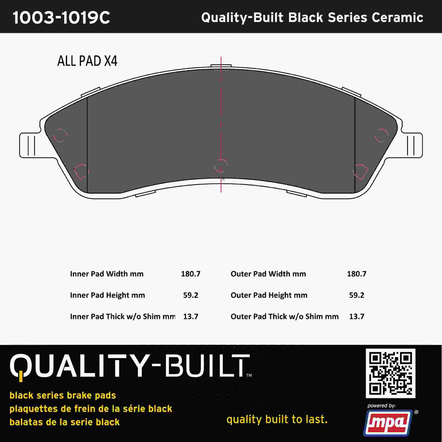 Quality-Built Black Series Ceramic Brake Pads 1003-1019C