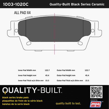 Quality-Built Black Series Ceramic Brake Pads 1003-1020C