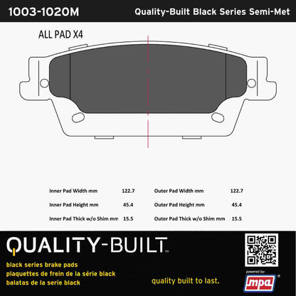 Quality-Built Black Series Semi-Metallic Brake Pads 1003-1020M