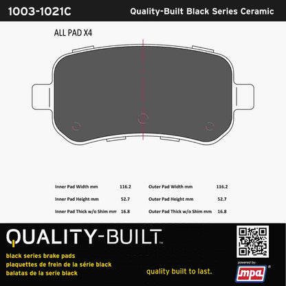 Quality-Built Black Series Ceramic Brake Pads 1003-1021C
