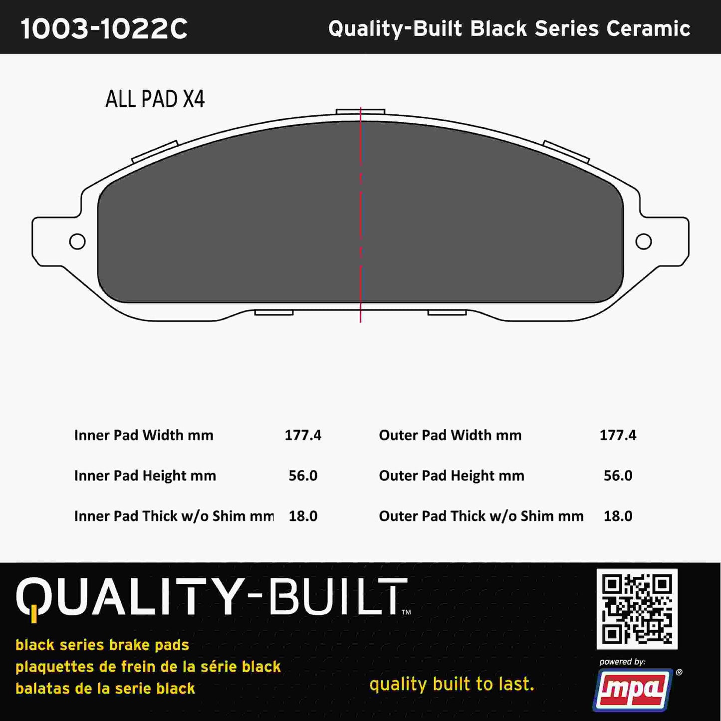 Quality-Built Black Series Ceramic Brake Pads 1003-1022C