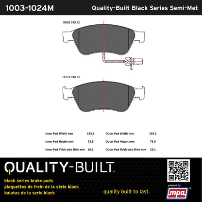 Quality-Built Black Series Semi-Metallic Brake Pads 1003-1024M