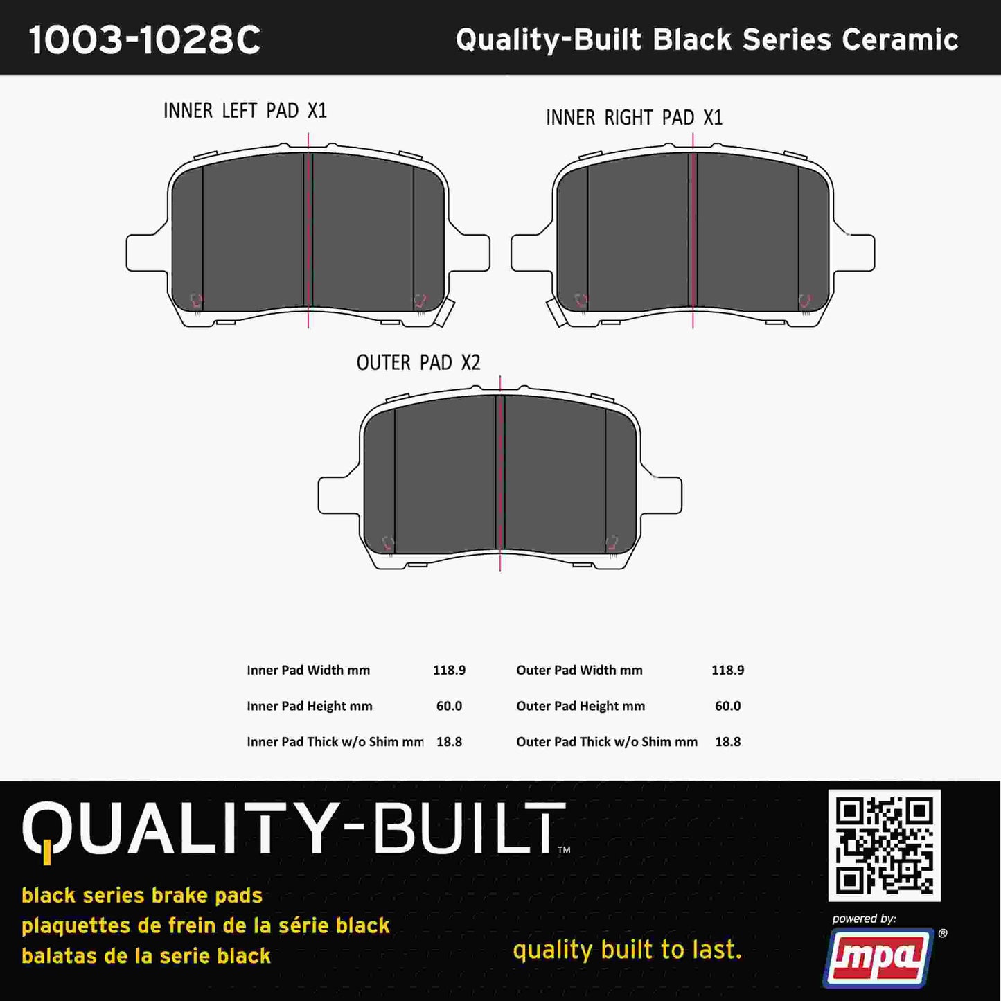 Quality-Built Black Series Ceramic Brake Pads 1003-1028C