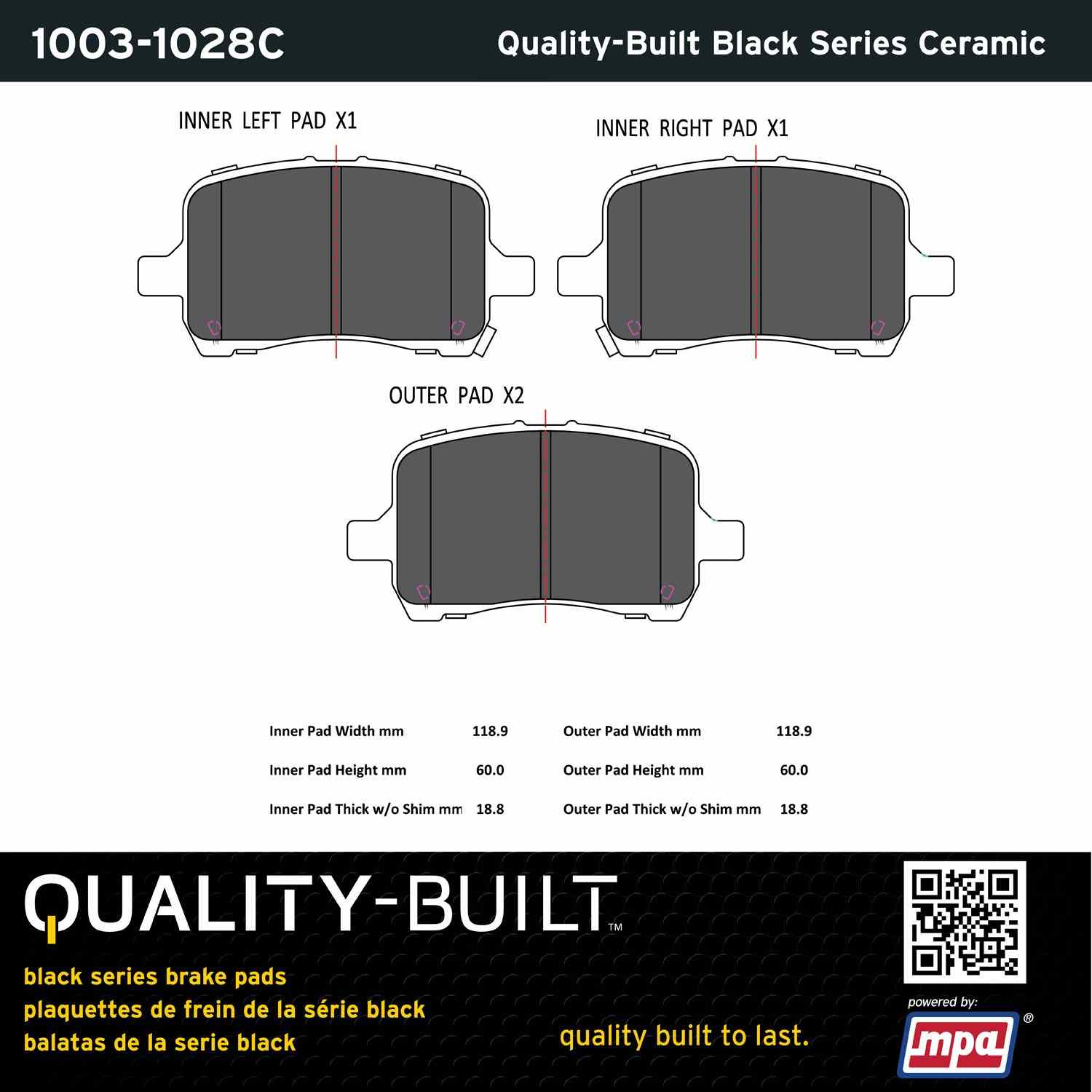 Quality-Built Black Series Ceramic Brake Pads 1003-1028C