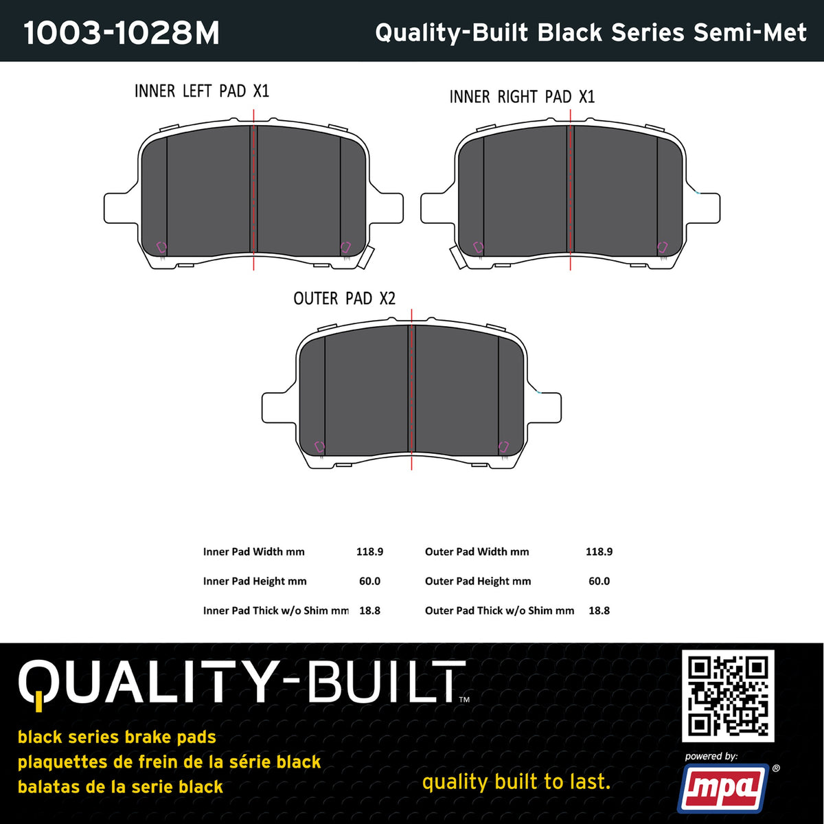 Quality-Built Black Series Semi-Metallic Brake Pads 1003-1028M
