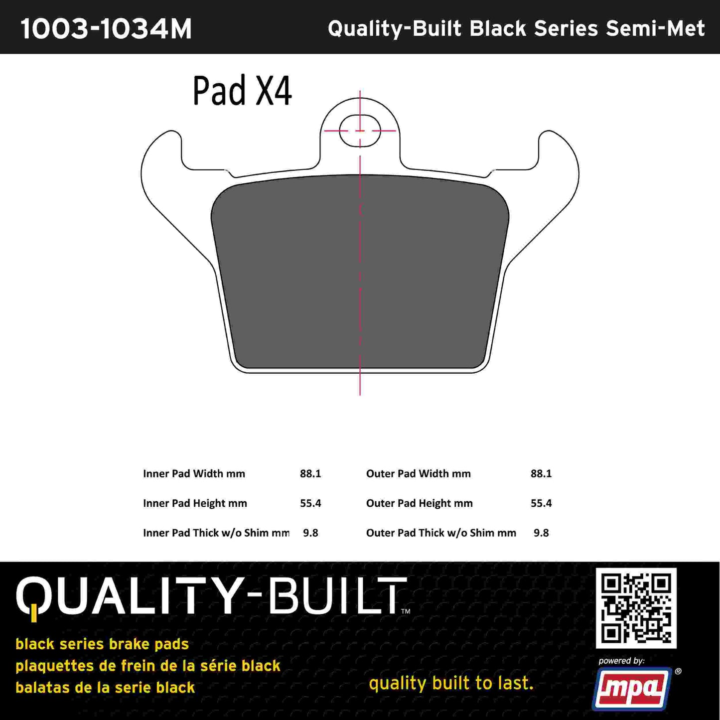Quality-Built Black Series Semi-Metallic Brake Pads 1003-1034M