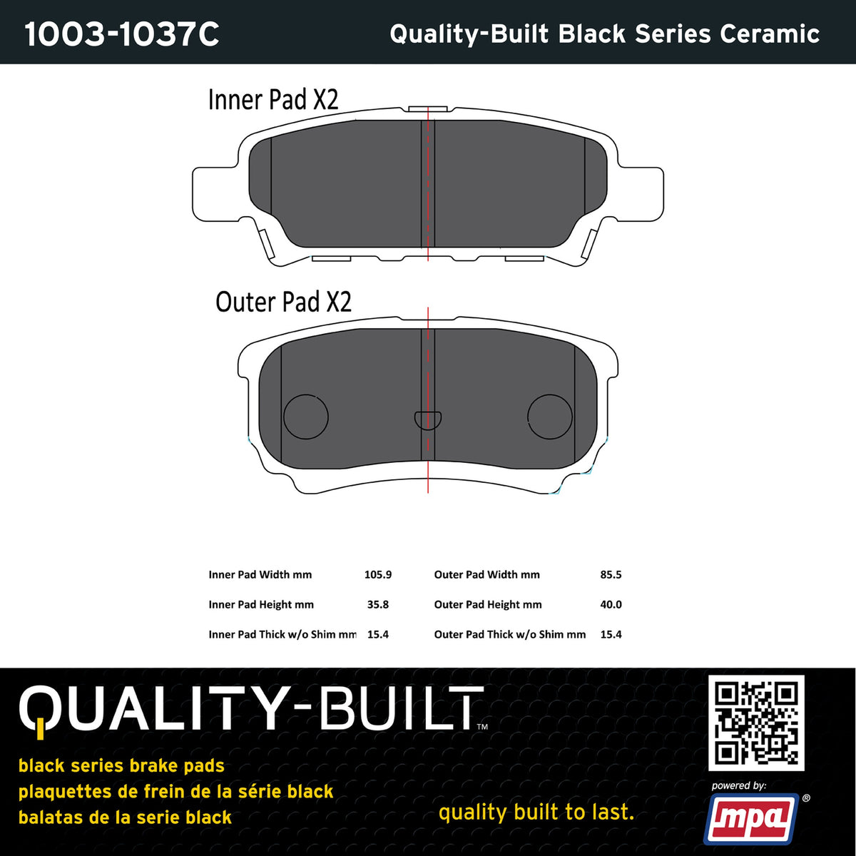 Quality-Built Black Series Ceramic Brake Pads 1003-1037C