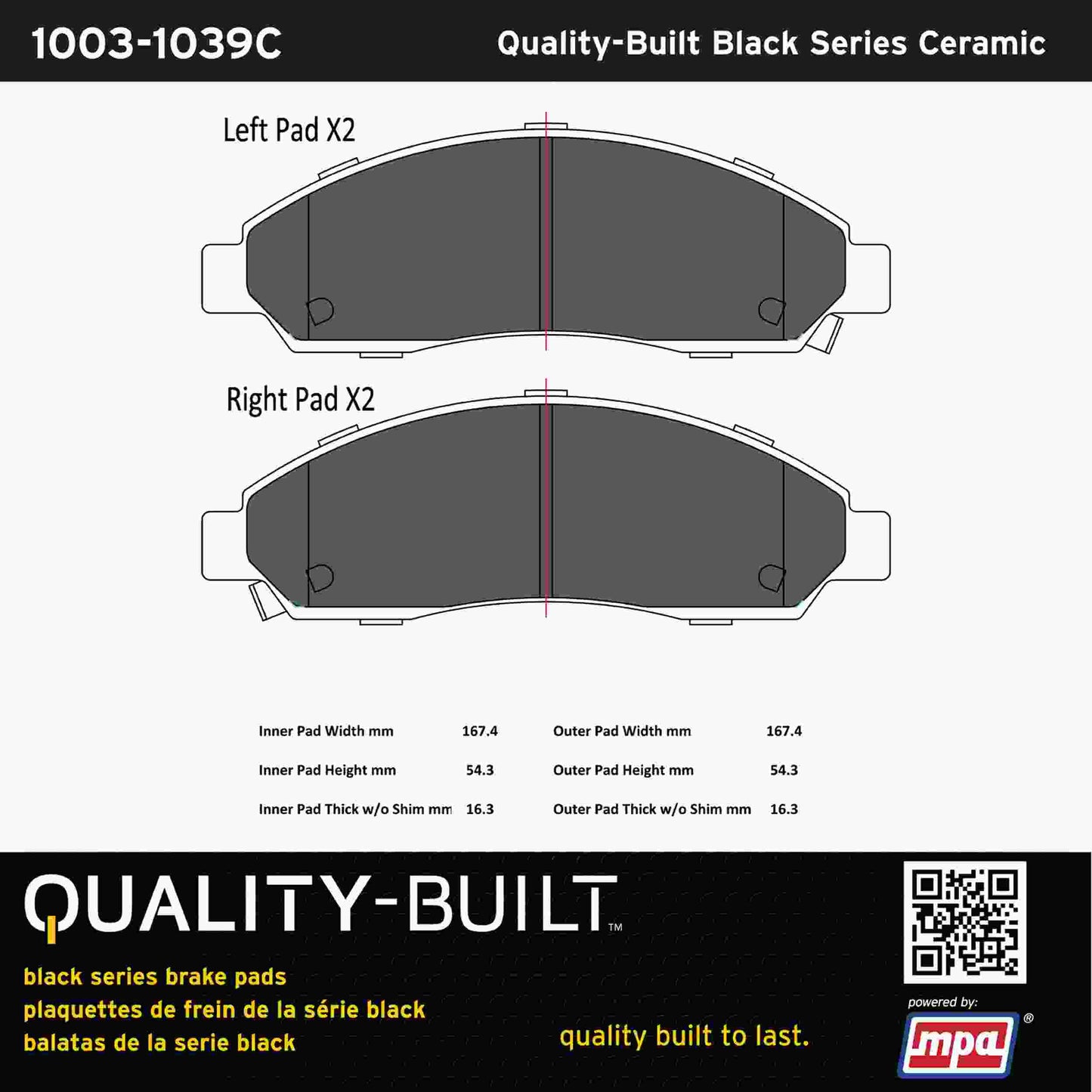 Quality-Built Black Series Ceramic Brake Pads 1003-1039C