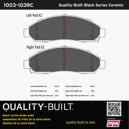 Quality-Built Black Series Ceramic Brake Pads 1003-1039C