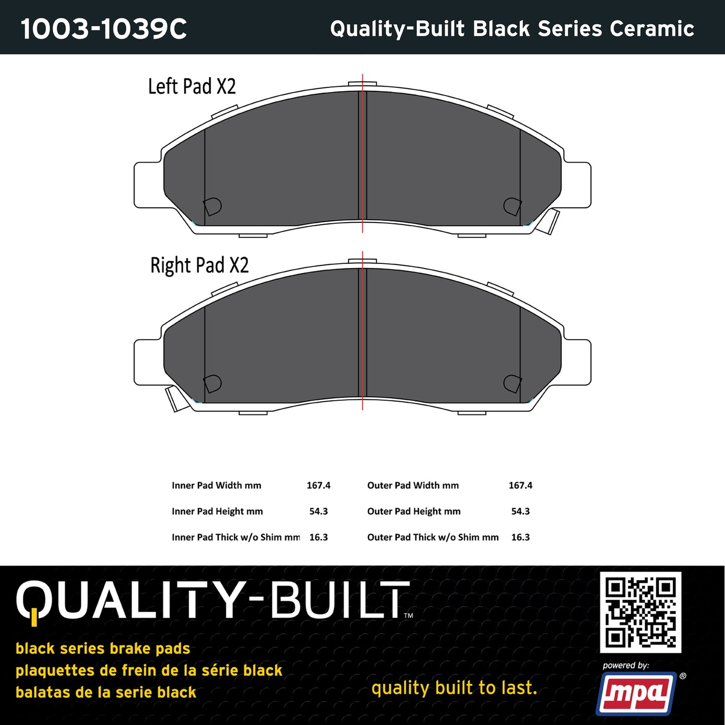Quality-Built Black Series Ceramic Brake Pads 1003-1039C