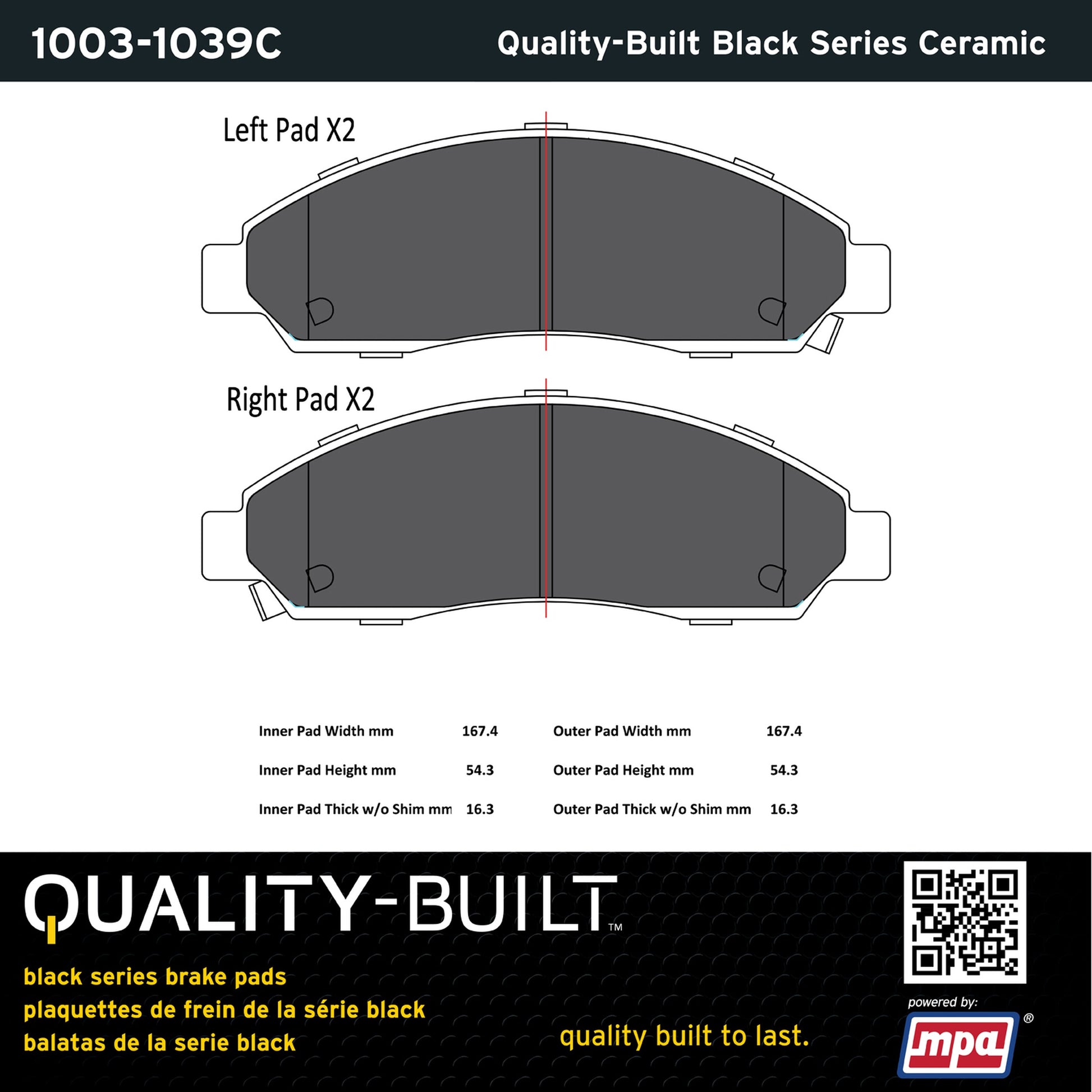 Quality-Built Black Series Ceramic Brake Pads 1003-1039C