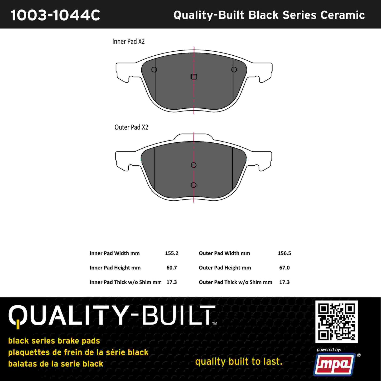 Quality-Built Black Series Ceramic Brake Pads 1003-1044C