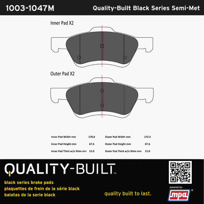 Quality-Built Black Series Semi-Metallic Brake Pads 1003-1047M