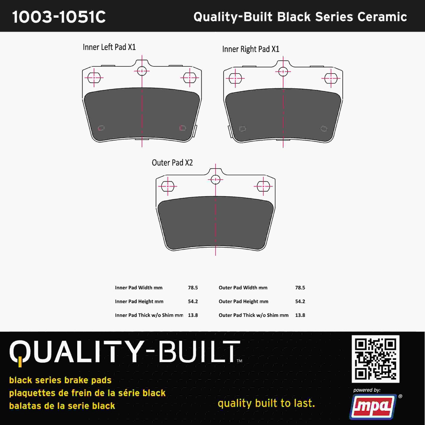 Quality-Built Black Series Ceramic Brake Pads 1003-1051C