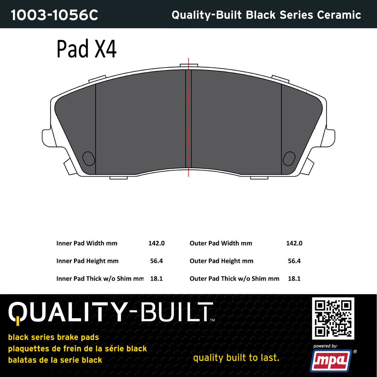 Quality-Built Black Series Ceramic Brake Pads 1003-1056C
