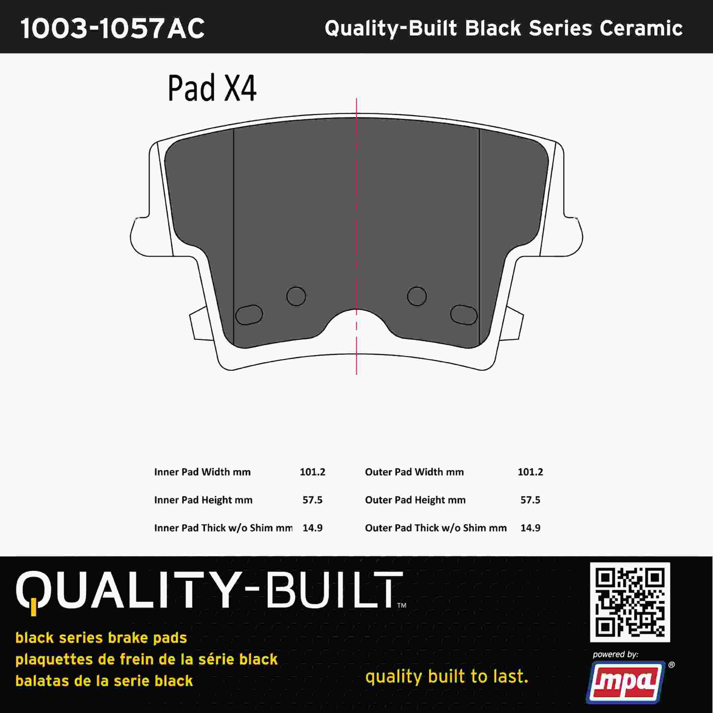 Quality-Built Black Series Ceramic Brake Pads 1003-1057AC