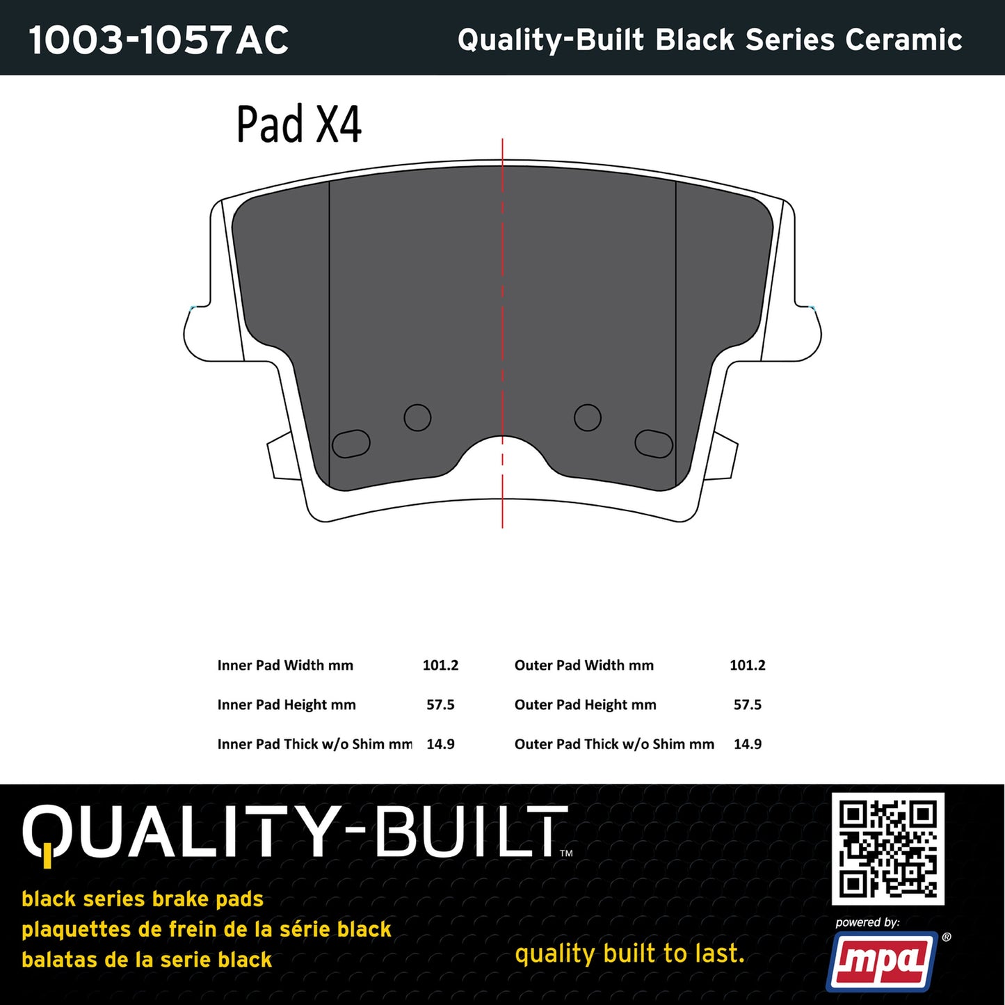 Quality-Built Black Series Ceramic Brake Pads 1003-1057AC
