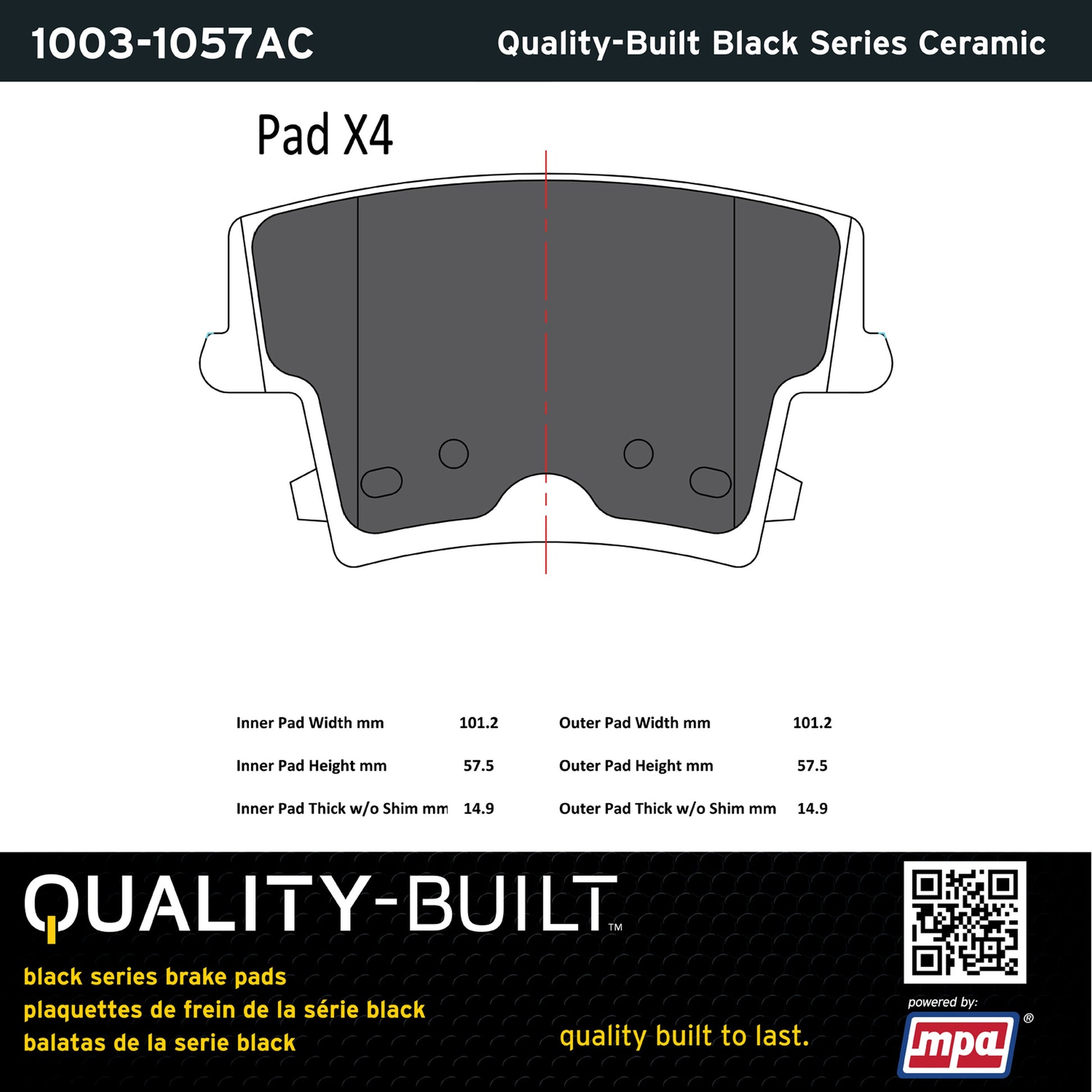 Quality-Built Black Series Ceramic Brake Pads 1003-1057AC
