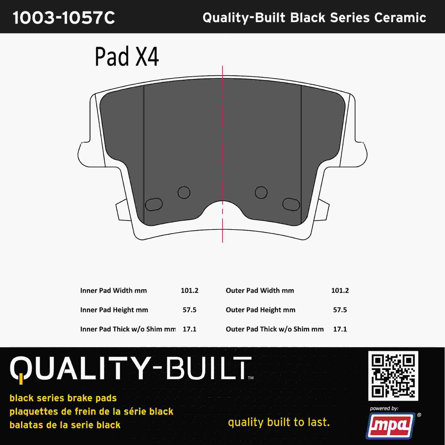 Quality-Built Black Series Ceramic Brake Pads 1003-1057C
