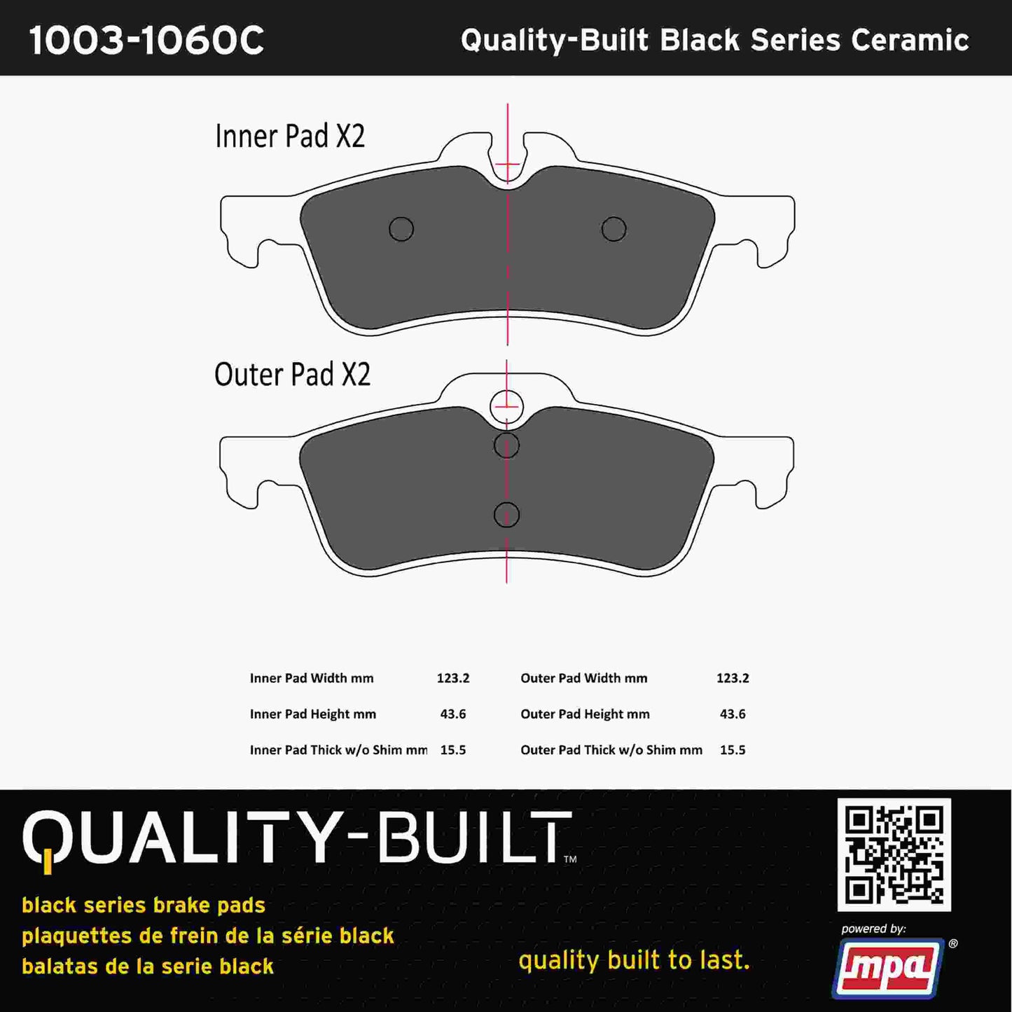 Quality-Built Black Series Ceramic Brake Pads 1003-1060C
