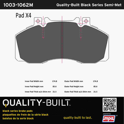 Quality-Built Black Series Semi-Metallic Brake Pads 1003-1062M