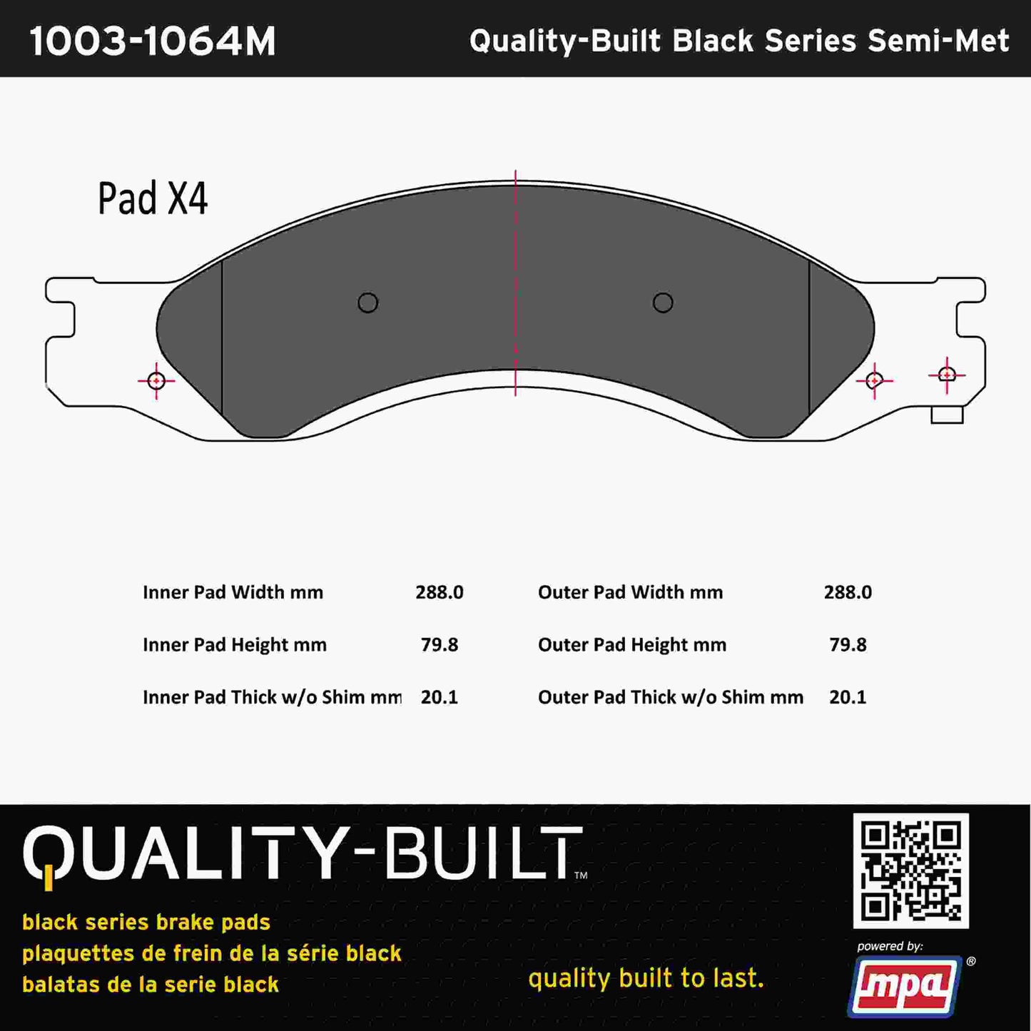 Quality-Built Black Series Semi-Metallic Brake Pads 1003-1064M