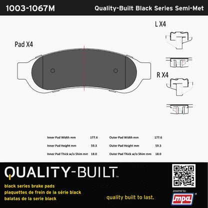 Quality-Built Black Series Semi-Metallic Brake Pads 1003-1067M