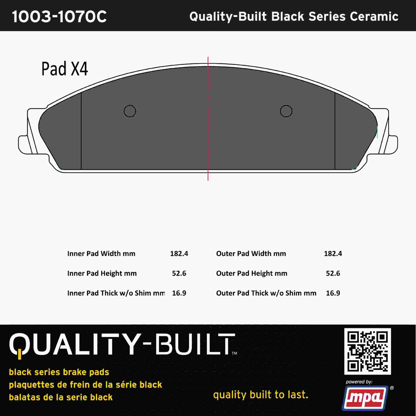Quality-Built Black Series Ceramic Brake Pads 1003-1070C