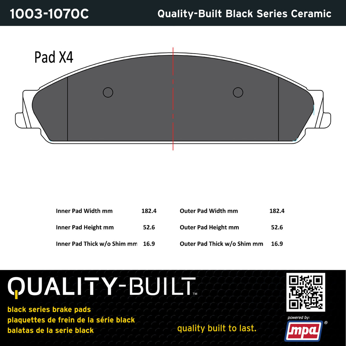 Quality-Built Black Series Ceramic Brake Pads 1003-1070C