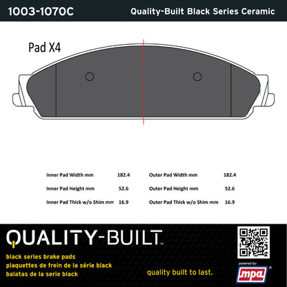 Quality-Built Black Series Ceramic Brake Pads 1003-1070C