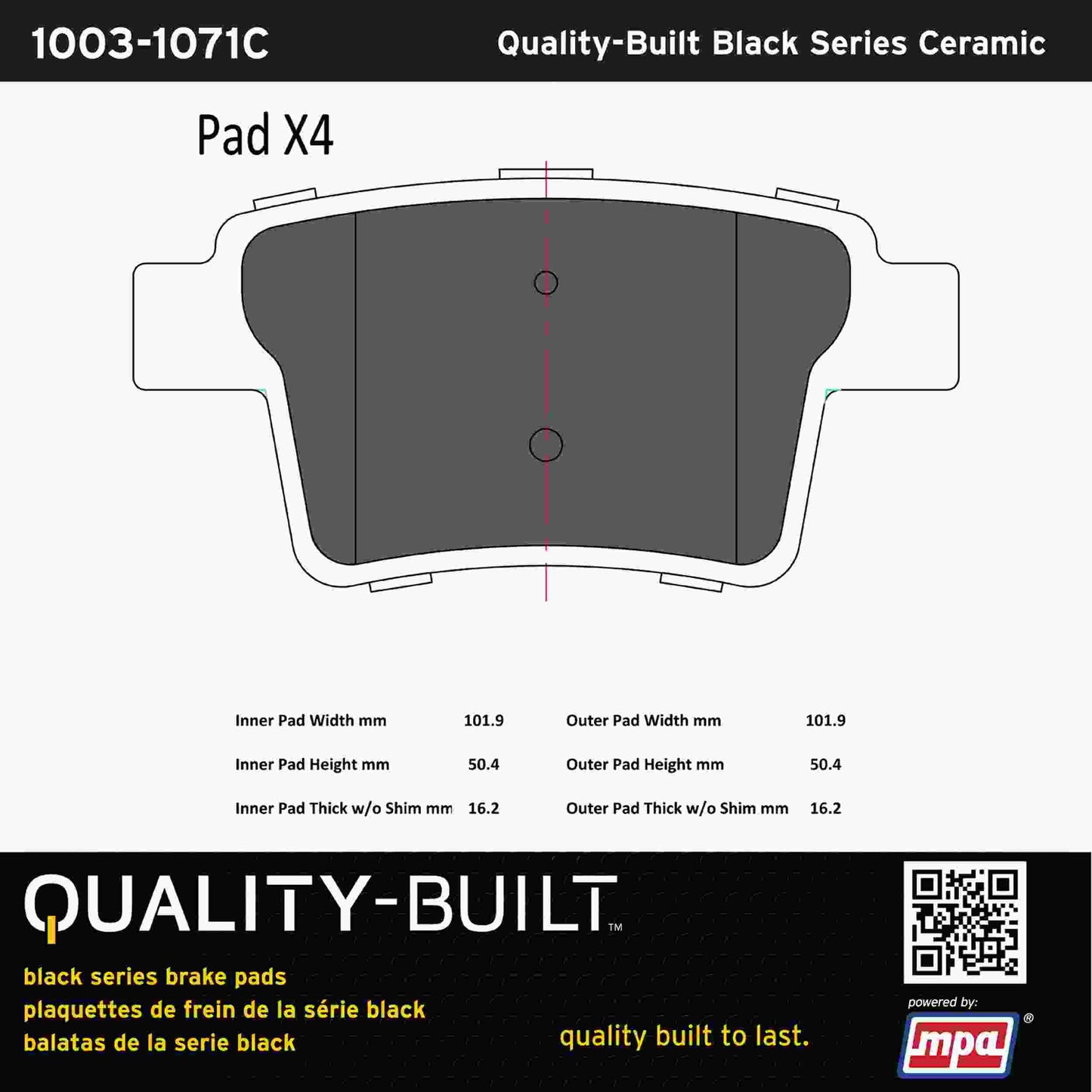 Quality-Built Black Series Ceramic Brake Pads 1003-1071C