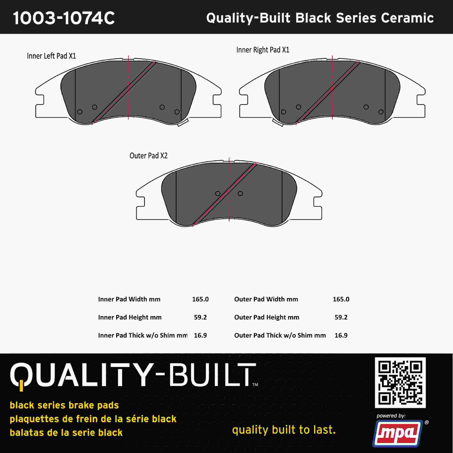 Quality-Built Black Series Ceramic Brake Pads 1003-1074C