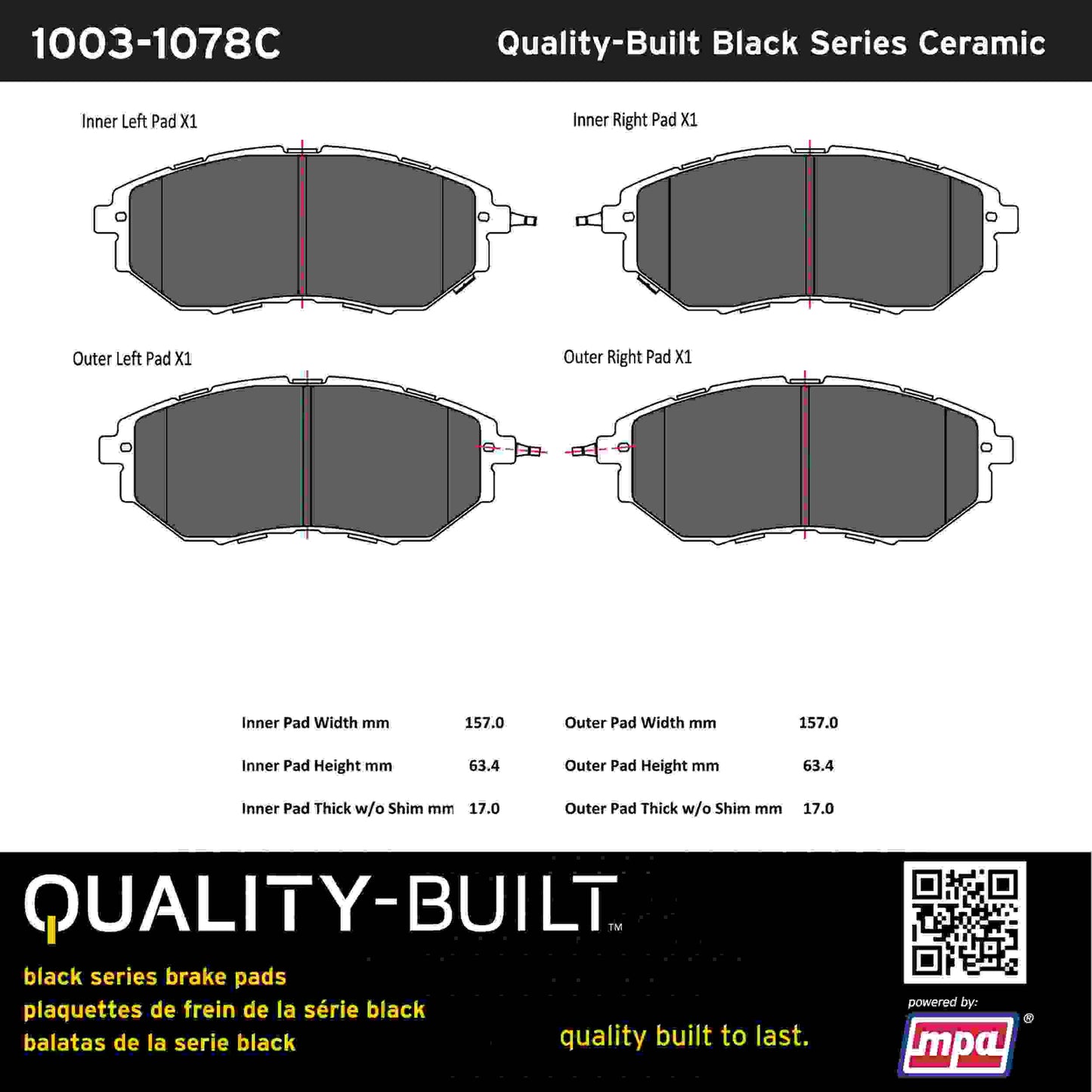 Quality-Built Black Series Ceramic Brake Pads 1003-1078C