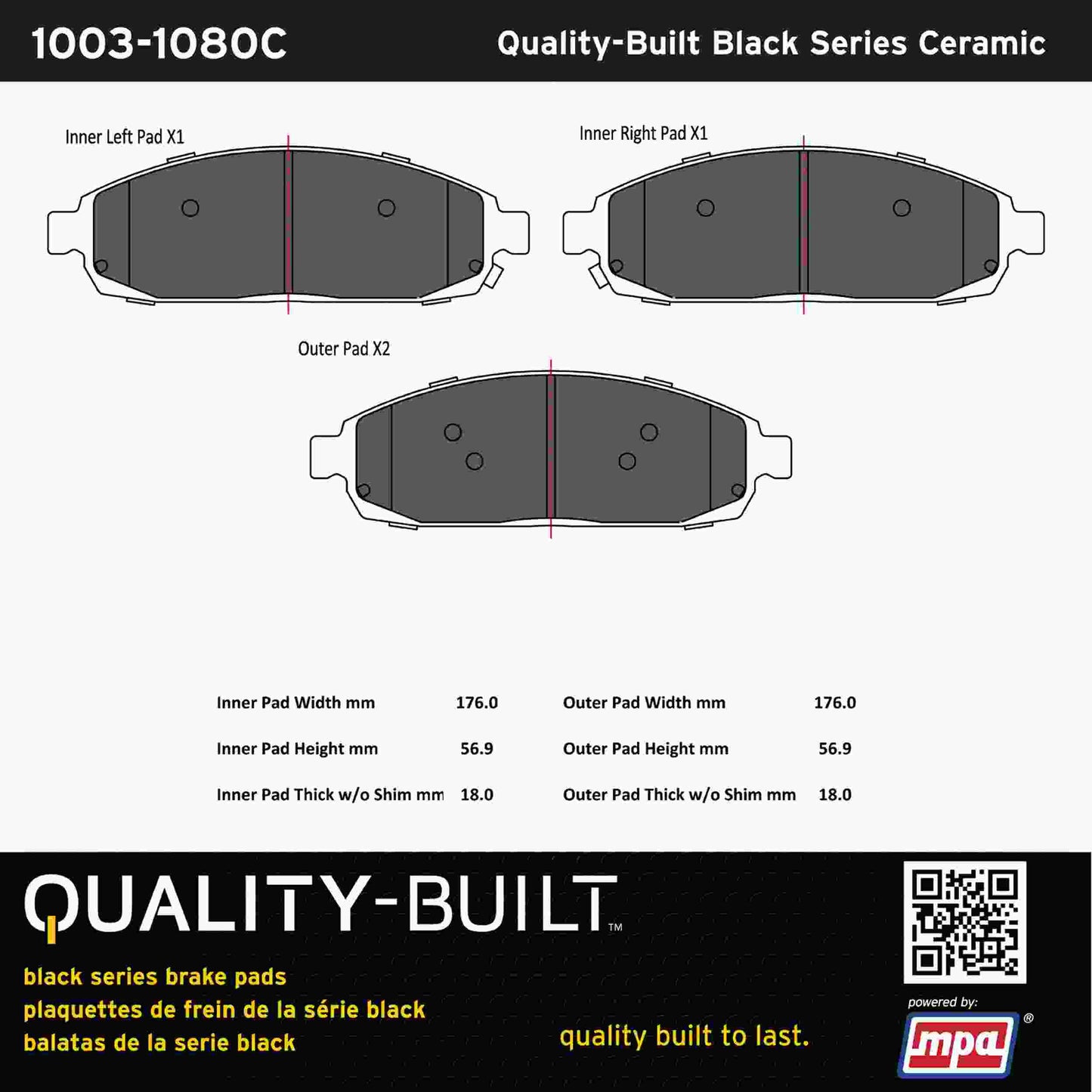 Quality-Built Black Series Ceramic Brake Pads 1003-1080C