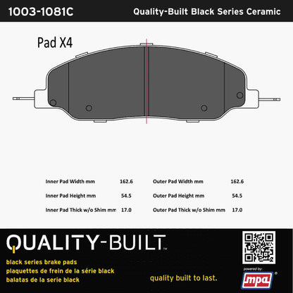 Quality-Built Black Series Ceramic Brake Pads 1003-1081C