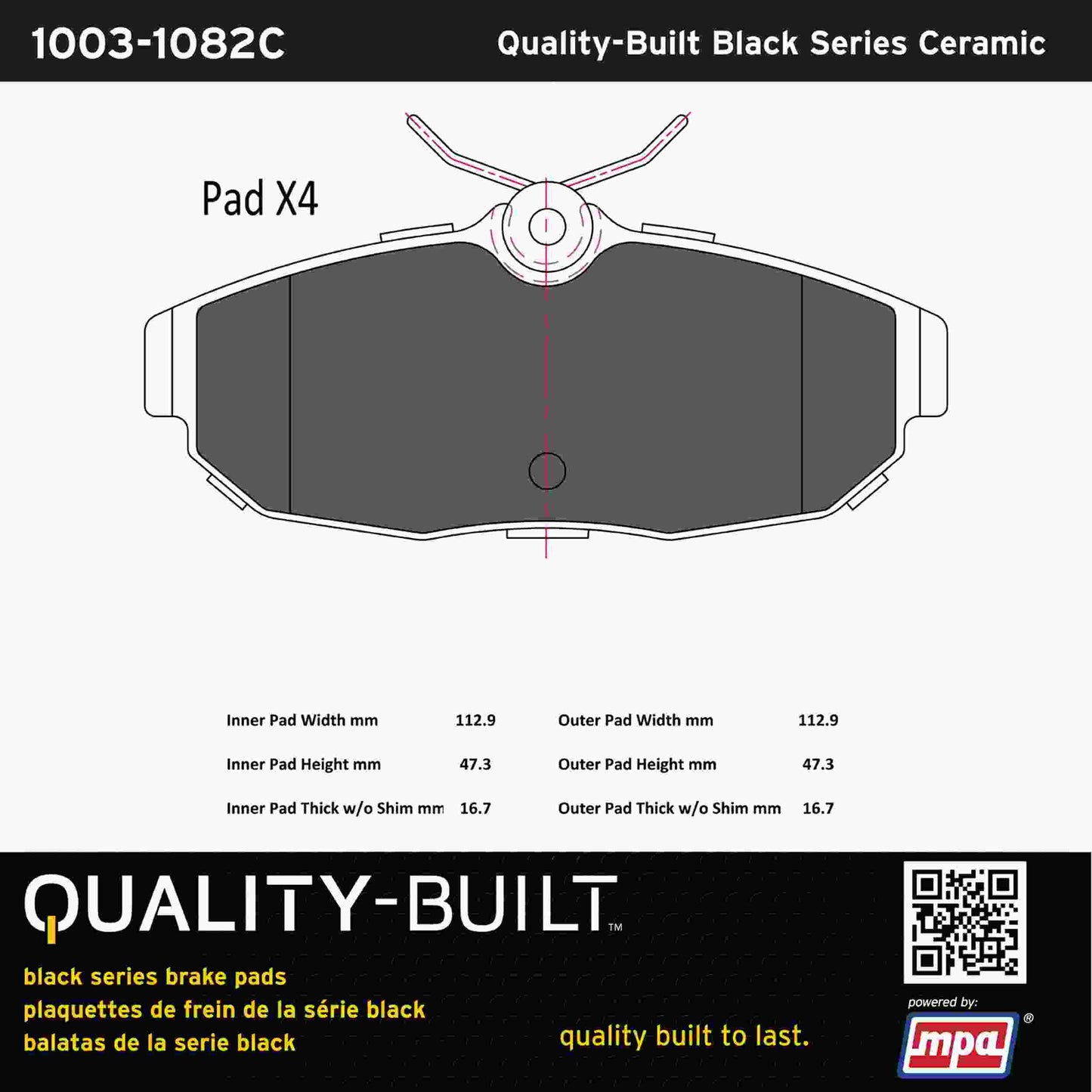 Quality-Built Black Series Ceramic Brake Pads 1003-1082C
