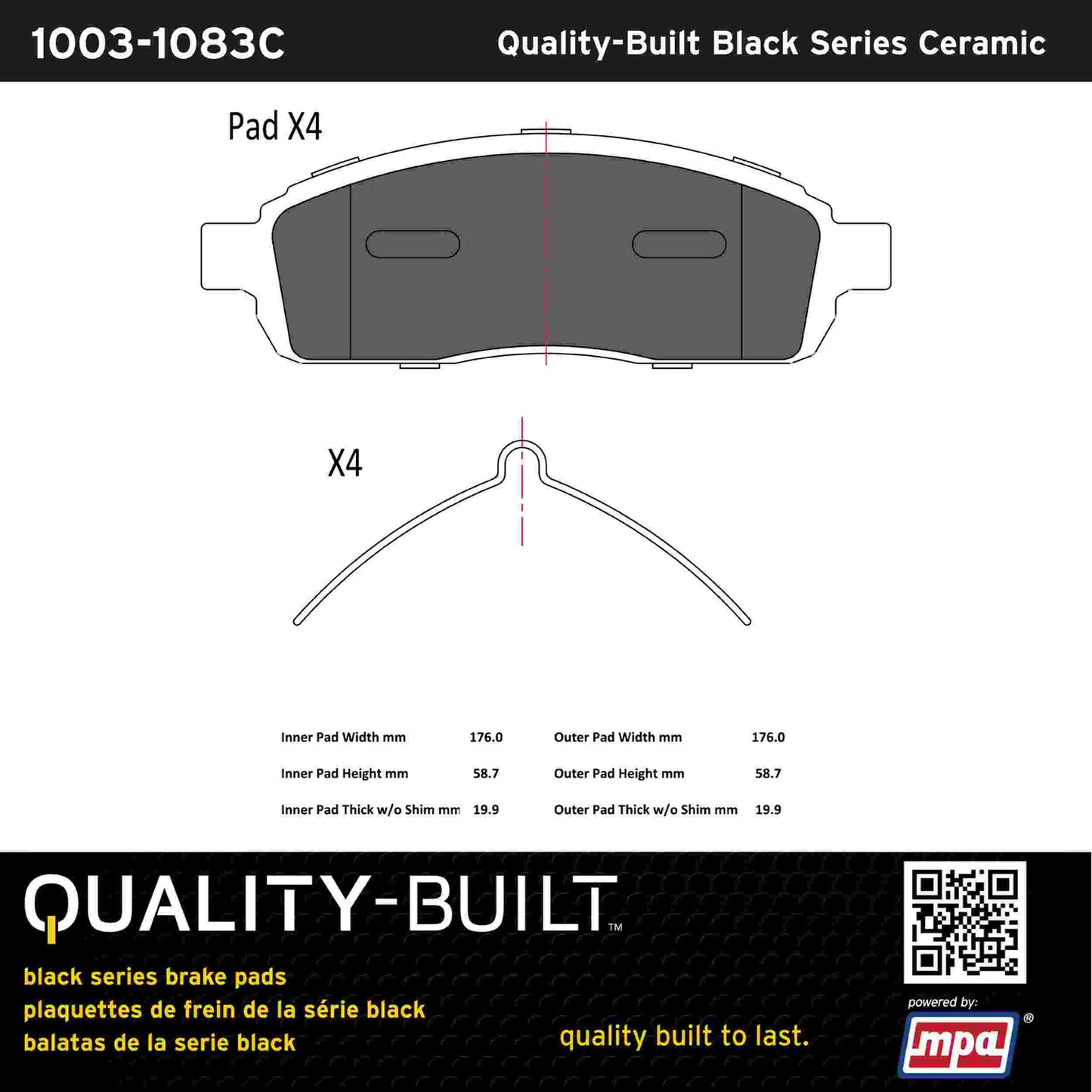 Quality-Built Black Series Ceramic Brake Pads 1003-1083C