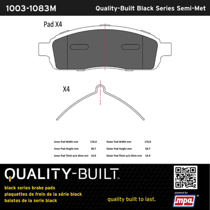 Quality-Built Black Series Semi-Metallic Brake Pads 1003-1083M