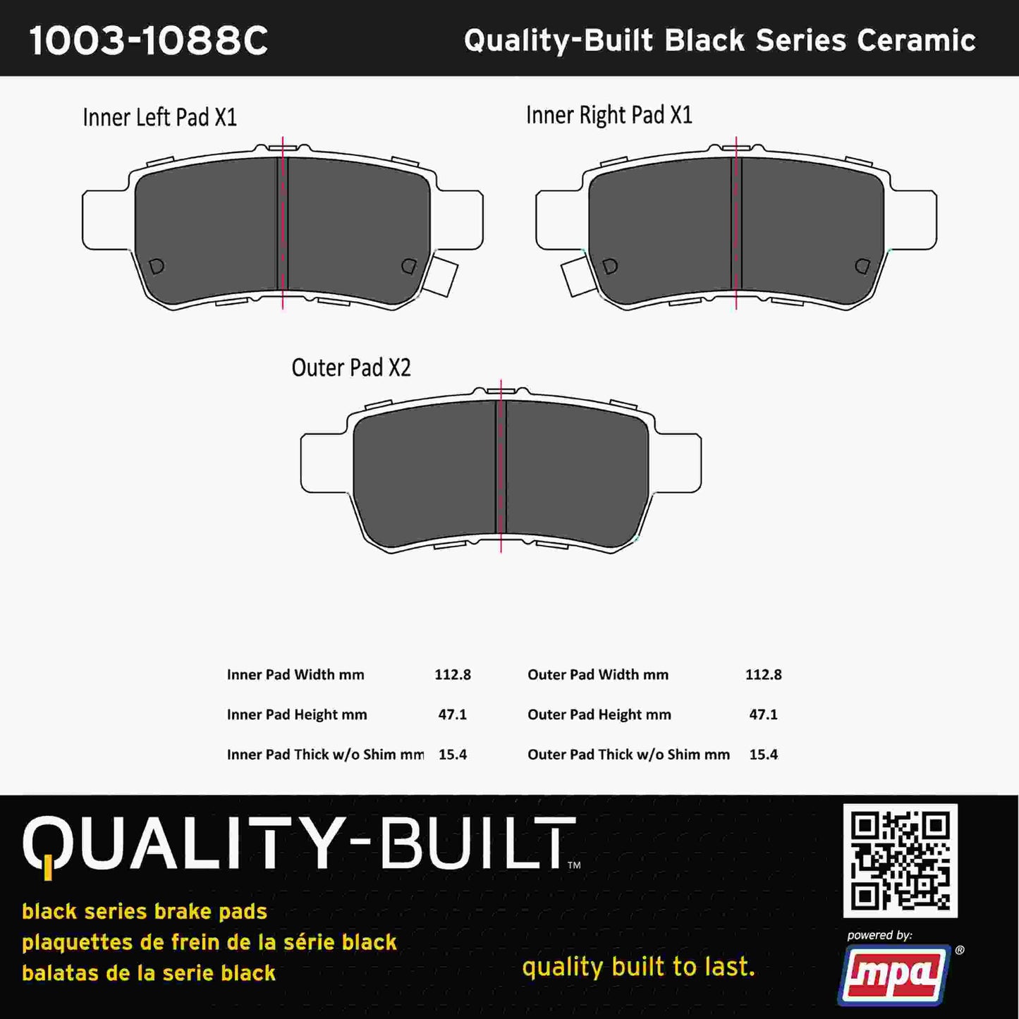 Quality-Built Black Series Ceramic Brake Pads 1003-1088C