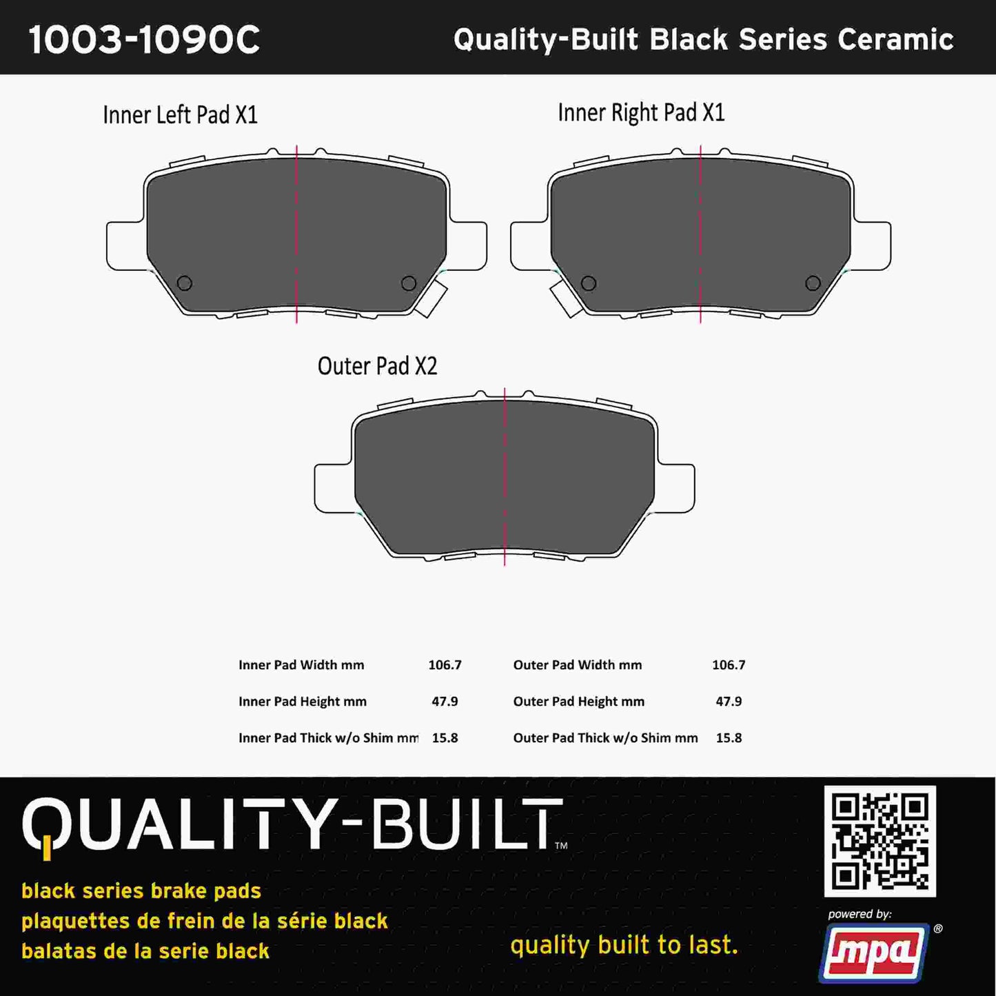 Quality-Built Black Series Ceramic Brake Pads 1003-1090C