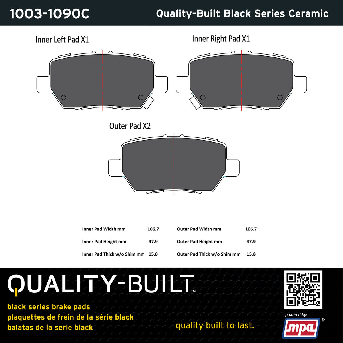 Quality-Built Black Series Ceramic Brake Pads 1003-1090C