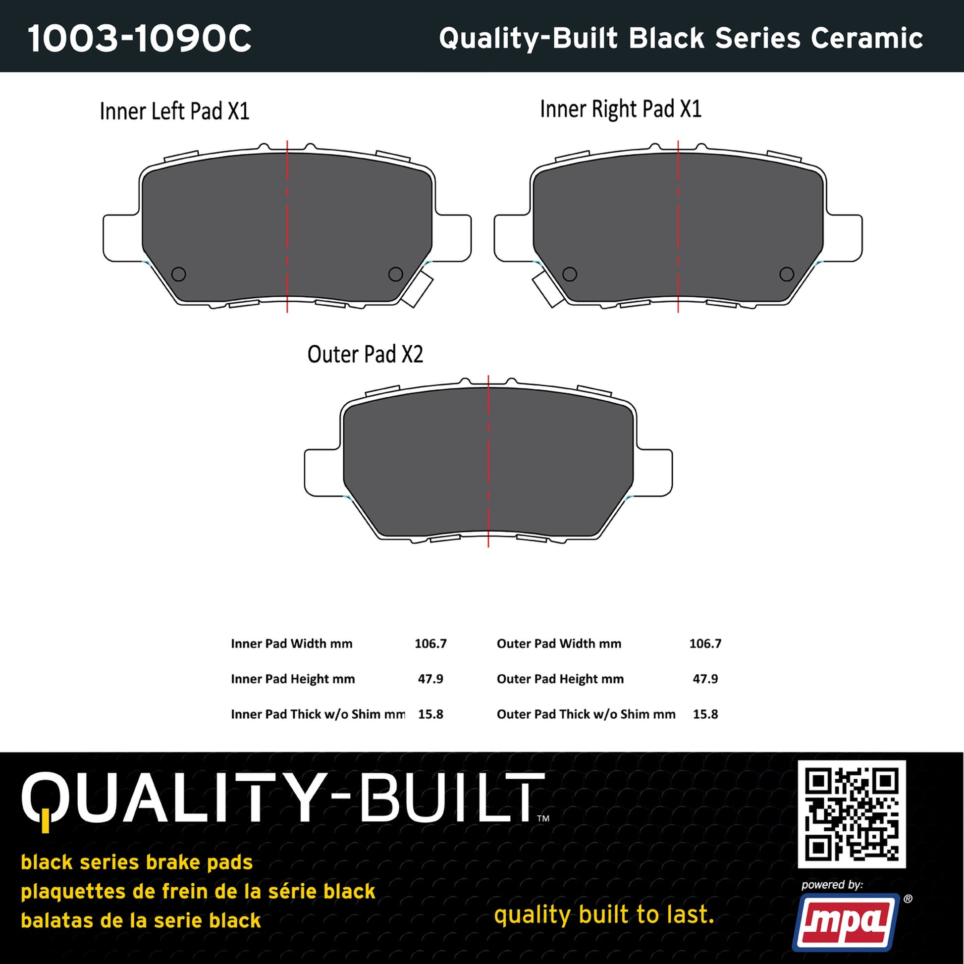 Quality-Built Black Series Ceramic Brake Pads 1003-1090C