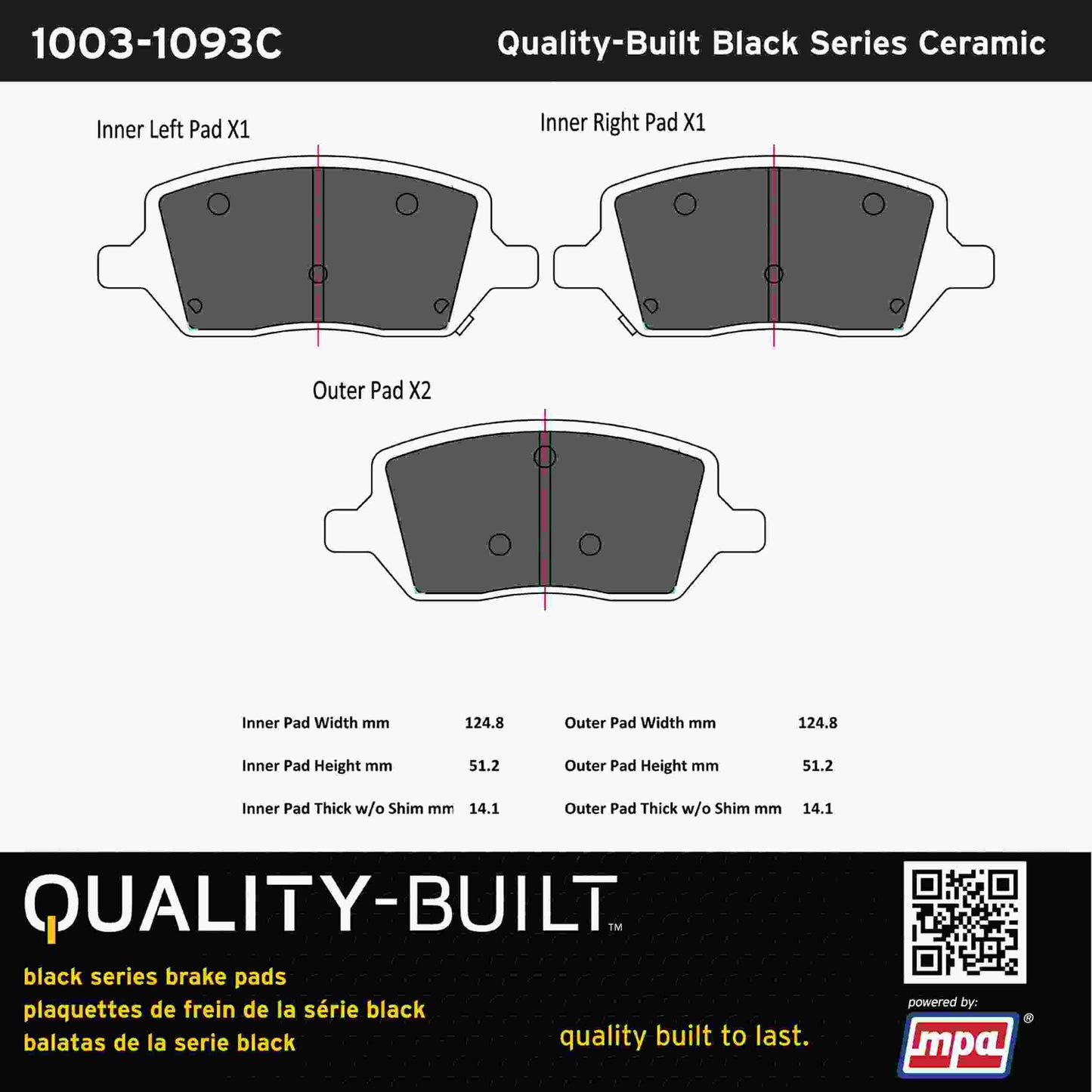 Quality-Built Black Series Ceramic Brake Pads 1003-1093C