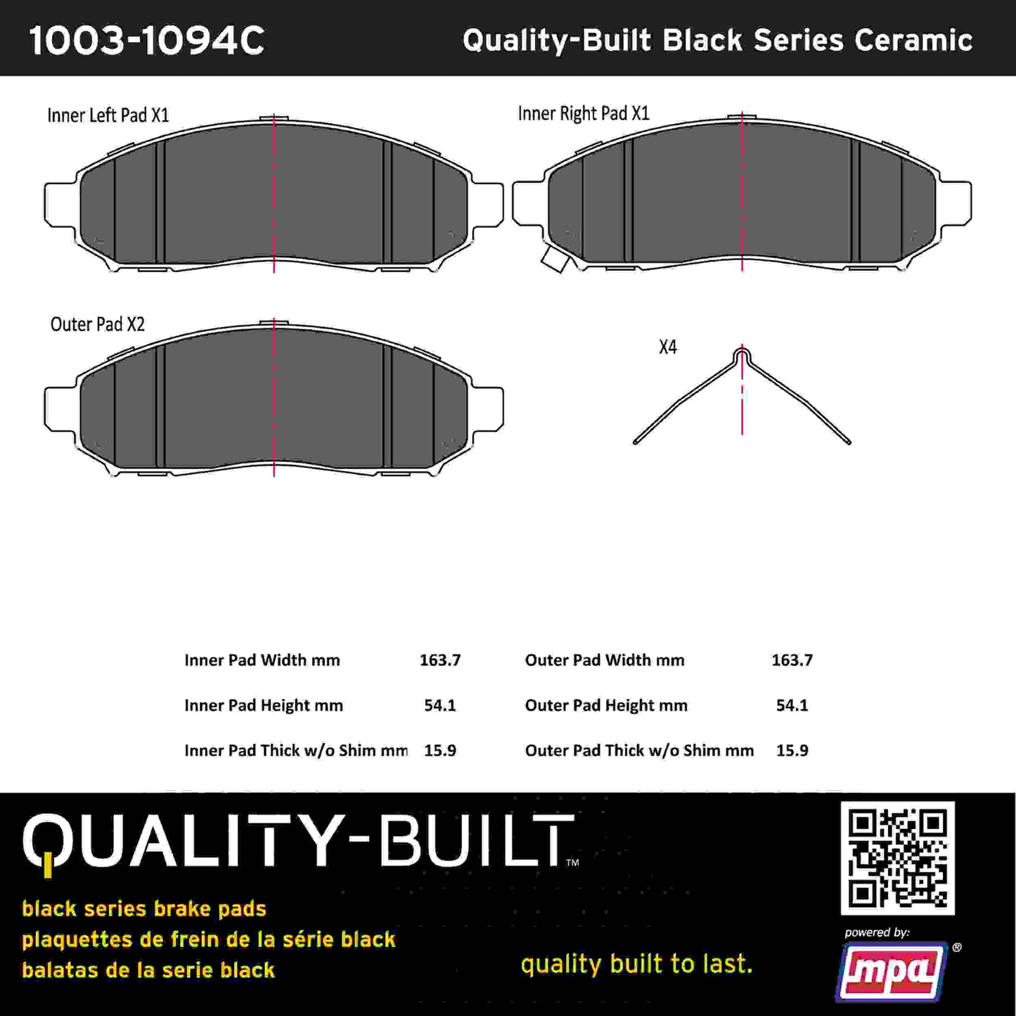 Quality-Built Black Series Ceramic Brake Pads 1003-1094C