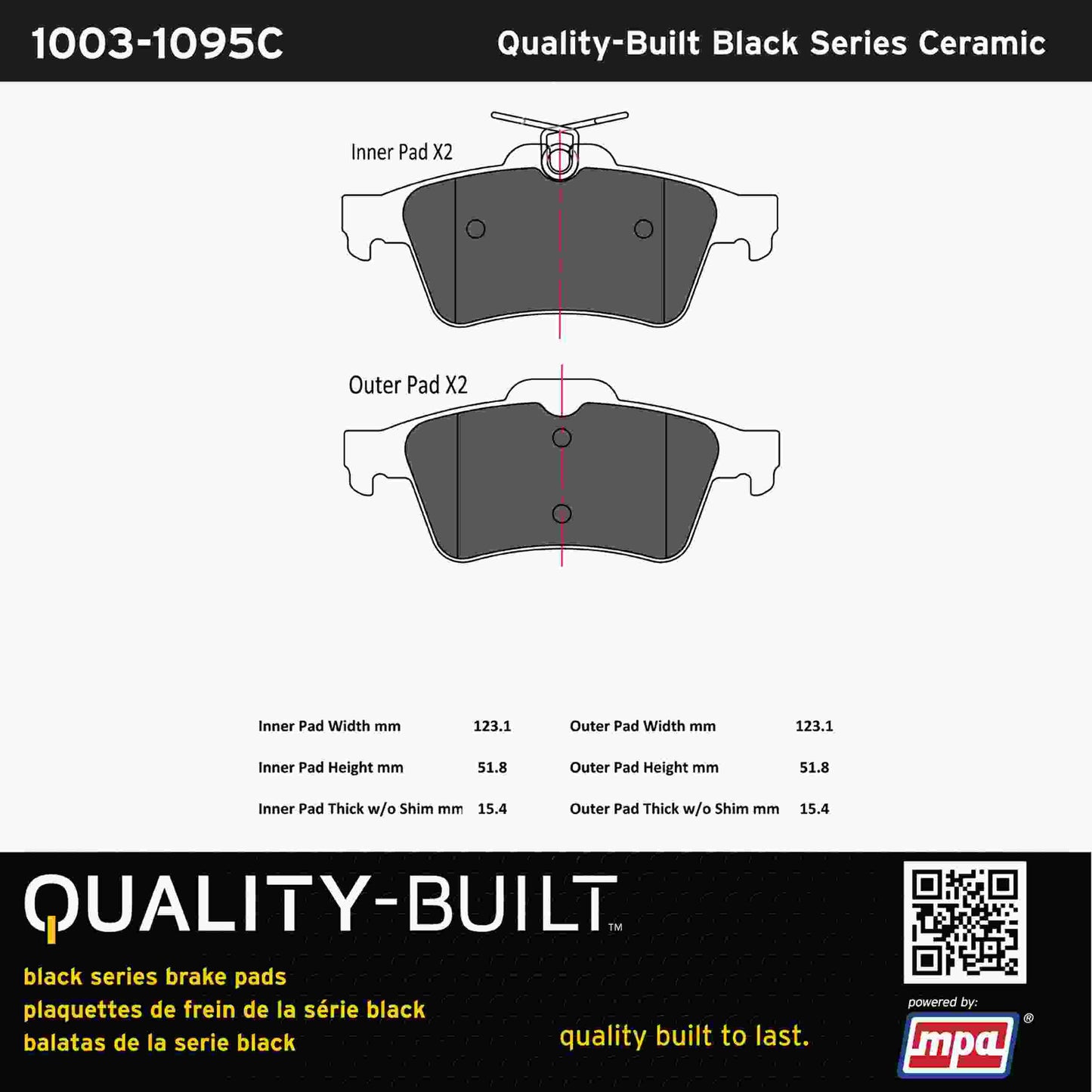 Quality-Built Black Series Ceramic Brake Pads 1003-1095C