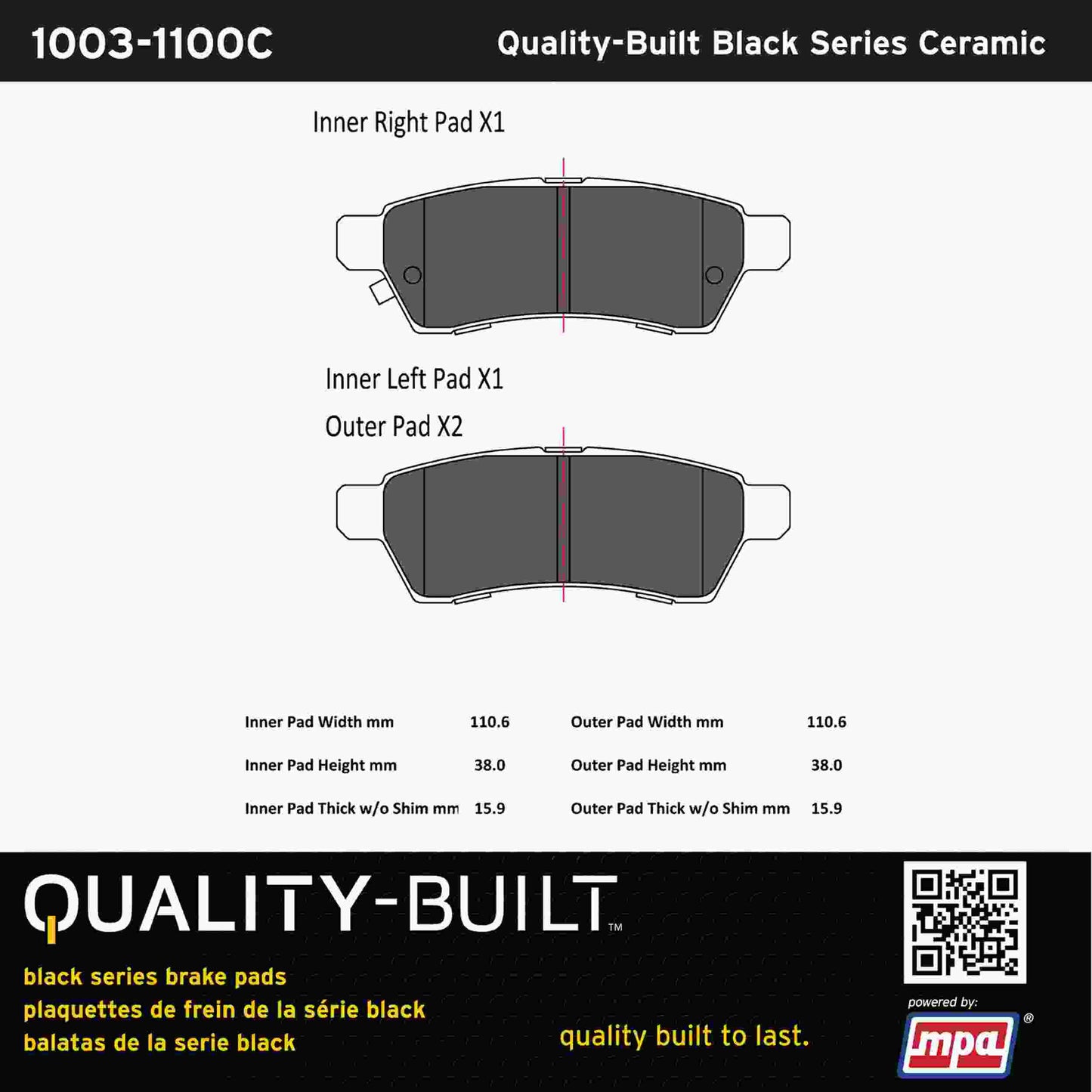 Quality-Built Black Series Ceramic Brake Pads 1003-1100C