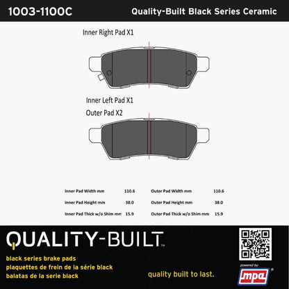 Quality-Built Black Series Ceramic Brake Pads 1003-1100C